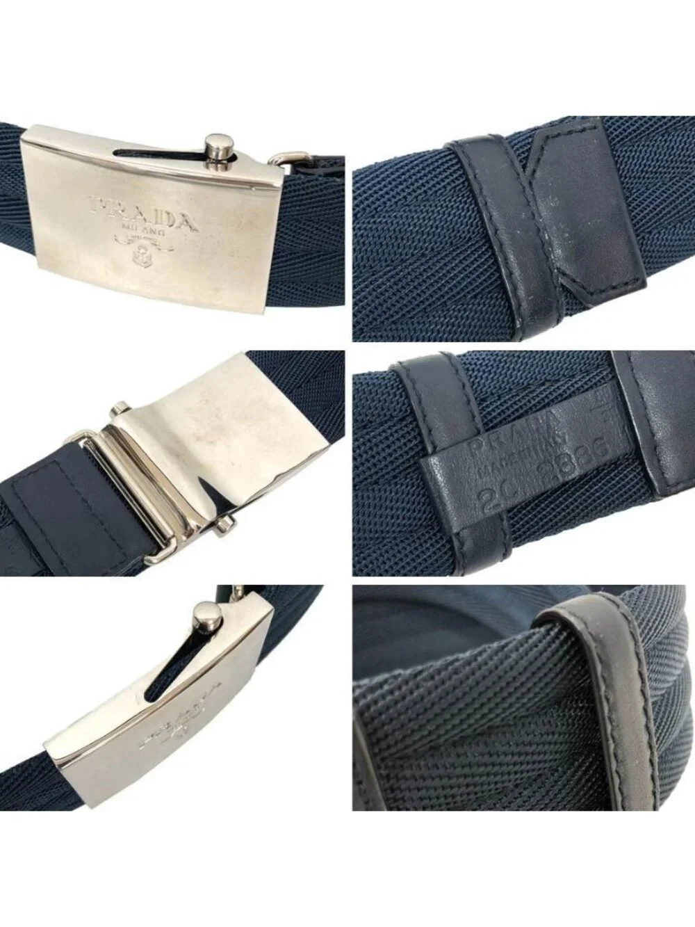 Prada Belt 80 32 Navy Silver Buckle